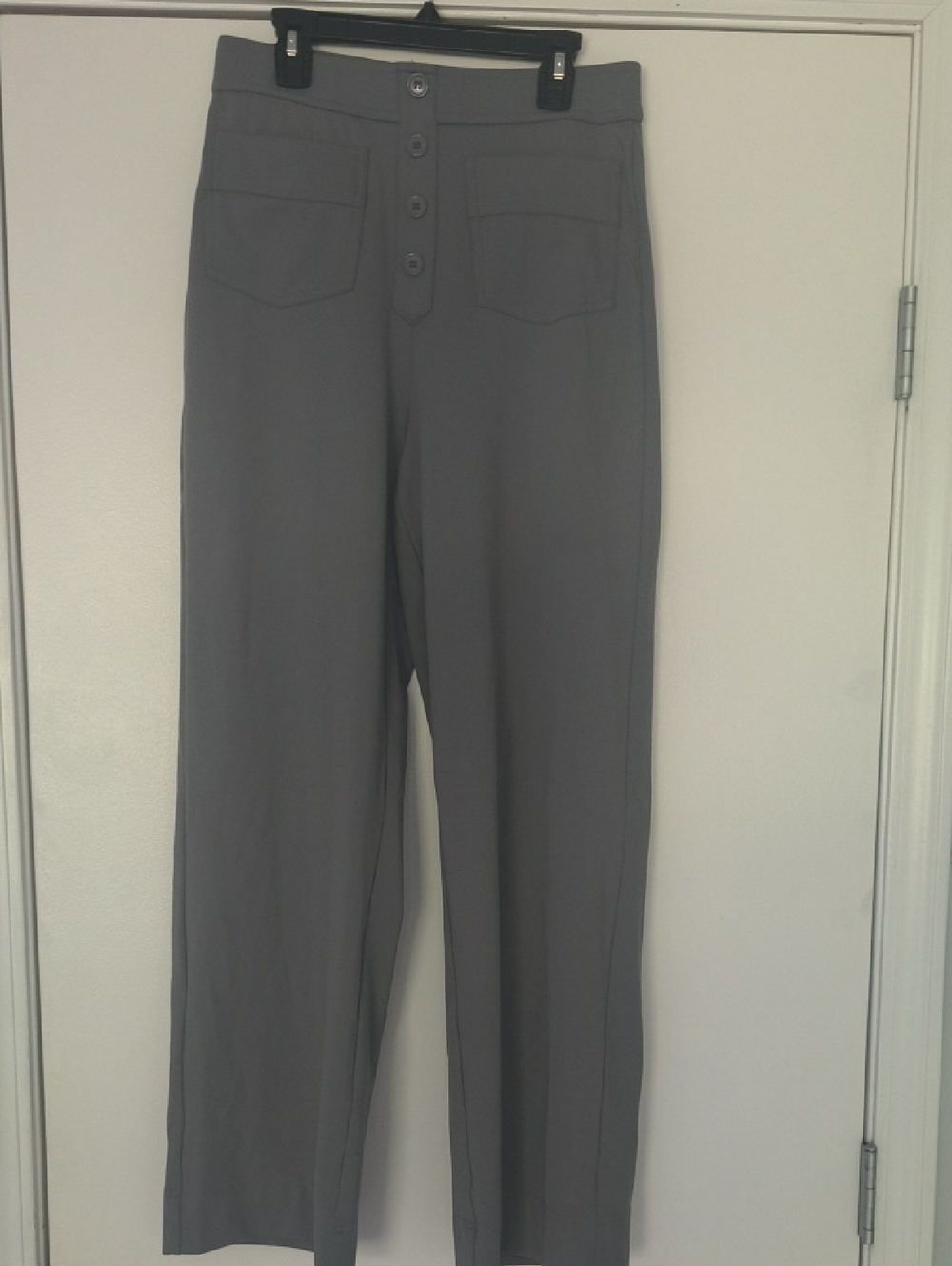 High-Waist Button Front Wide Leg Pants - Gray